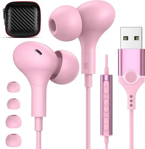 Miniatura 9 de Auriculares USB con micrófono para laptop, auriculares magnéticos con cable de 7.5 pies con aislamiento de ruido, auriculares intrauditivos con Negro