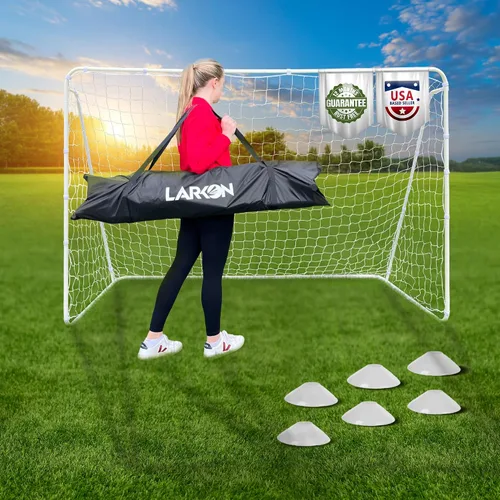 Portería de fútbol Larkon - Patio trasero, entrenamiento y tamaño de torneo - Marco de acero duradero sin óxido para niños y adultos - con red,