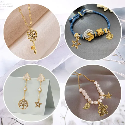 Miniatura 5 de SANNIX 200 dijes de oro antiguo a granel para hacer joyas, pulseras, collares, aretes, manualidades, 200 unidades Dorado