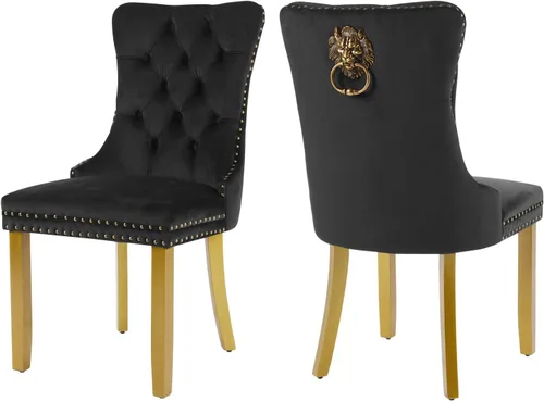 Miniatura 32 de Juego de 2 sillas de comedor de terciopelo, silla de comedor tapizada de alta gama con tirador de anillo en la espalda, adorno de clavos y patas