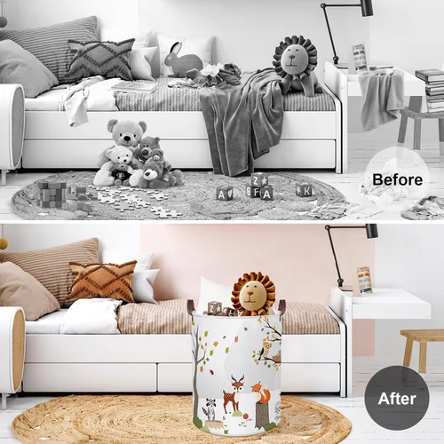 Miniatura 2 de Clastyle Cesta de lavandería de animales del bosque de 45 litros, plegable, impermeable, con asa, para habitación de los niños, ciervos de la selva