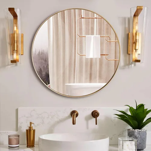Tangkula Espejo redondo para colgar en la pared de 28 pulgadas, espejo redondo para baño, marco de metal, espejo circular decorativo para baño, sala