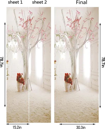 Miniatura 2 de FLFK Adhesivo Mural para Puerta - Flores, Desengrásalo y Pega, Tamaño Combinado 30.3"x78.7", Dividido en 2 Piezas
