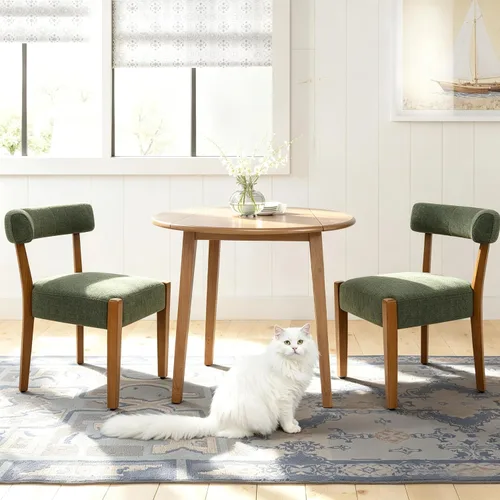 Miniatura 26 de RNKSFX Juego de 2 sillas de comedor modernas de piel sintética tapizadas para cocina y comedor, sillas modernas de madera de mediados de siglo, Beige