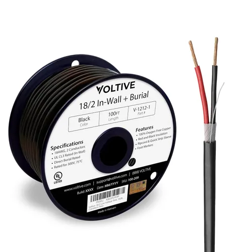 Miniatura 51 de Voltive Cable de altavoz 10/2, CL3 en pared y entierro directo, negro, 100 pies - 10 AWG, 2 conductores, cobre trenzado sin oxígeno, listado UL