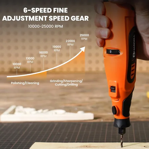Miniatura 3 de HARDELL Kit de herramientas rotativas inalámbricas de 12 V con 43 accesorios, 6 velocidades (10000-25000 RPM), batería extraíble de 1500 mAh, largo