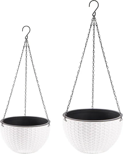 Miniatura 2 de Foraineam Paquete de 2 macetas dobles con diseño de macetas colgantes de riego automático para plantas y flores para interiores y exteriores