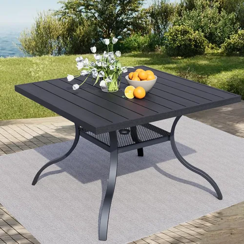 Miniatura 21 de 60" Round Outdoor Patio Table for 8, Metal Black Dining Table with Adjustable Umbrella Hole, Garden, Backyard & Deck Bistro Table