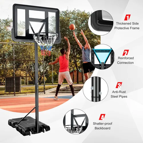 Miniatura 7 de Goplus Aro de baloncesto portátil, altura ajustable de 4.25 a 10 pies, tablero trasero inastillable de 44 pulgadas, borde de canasta de 18 pulgadas