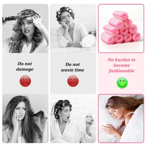 Miniatura 2 de Rodillos de espuma de esponja para dormir, rizadores flexibles con peine de cola y pinzas para el cabello para peluquería (60 piezas, rosa)