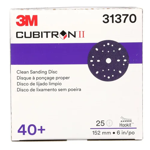 Miniatura 6 de 3M Cubitron II Hookit 31370 - Disco abrasivo de lijado limpio, 6 pulgadas, grado 40+, paquete de 50 discos, alto rendimiento, larga duración