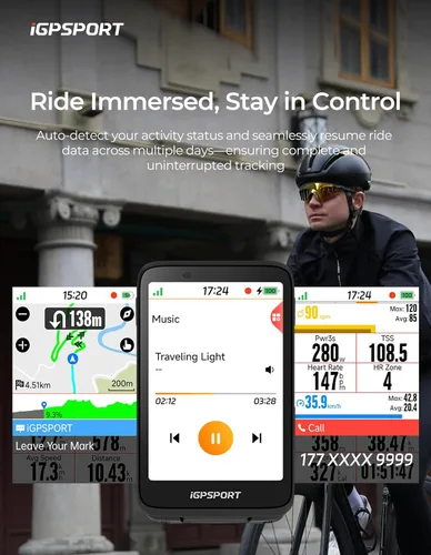 Miniatura 3 de iGPSPORT BiNavi Bike Computer, 3.5‘’ Touch Screen Map Navigation Music Control Climb Tips, Wireless GPS Cycling Computer