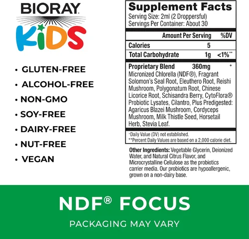 Miniatura 2 de BIORAY Kids NDF Focus, Cítrico - 2 fl oz - Apoya la función cognitiva, mejora la claridad y promueve niveles de energía constantes - Sin OGM