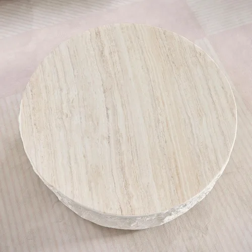 Miniatura 7 de Ø35.43'' Mesa de café redonda para sala de estar, moderna mesa de café en forma de tambor, material de fibra de vidrio, sin ensamblaje, beige