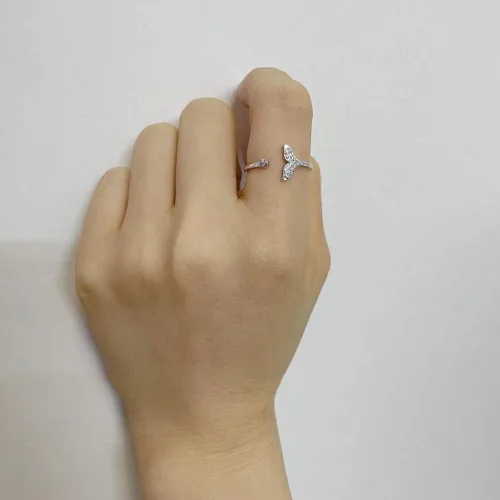 Miniatura 3 de Anillo de plata de ley 925 con forma de cola de sirena con circonita cúbica, anillo de compromiso de plata de ley 925, ajustable, con diamantes