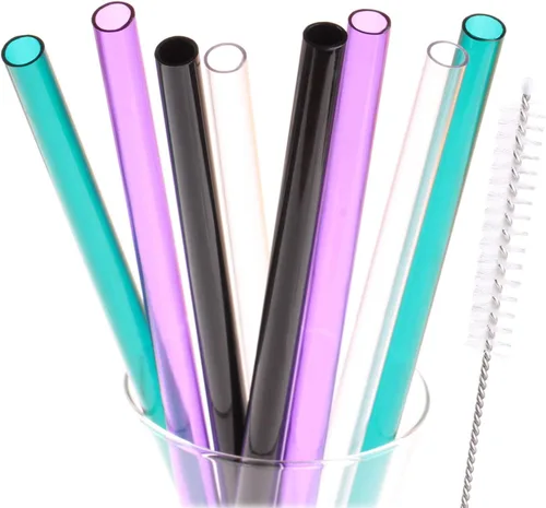 Miniatura 10 de Dakoufish Pajitas reutilizables para batidos de 10 pulgadas de largo, boca ancha, pajitas rectas de plástico para batidos de leche, juego de 6