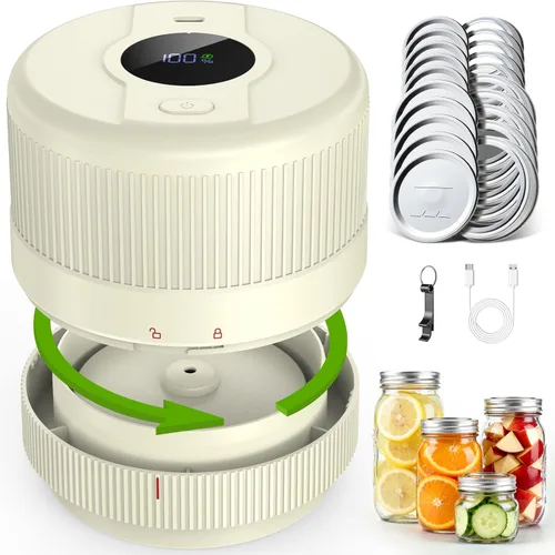 Miniatura 9 de Kit de Sellador al Vacío para Frascos Mason, Sellador Eléctrico para Tapas Mason de Boca Ancha y Regular, Sellador al Vacío para Frascos Mason