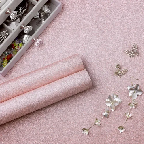 Miniatura 2 de Amiya Papel adhesivo de vinilo con purpurina rosa de 17.3 x 120 pulgadas, autoadhesivo, para pegar y despegar, papel tapiz decorativo brillante