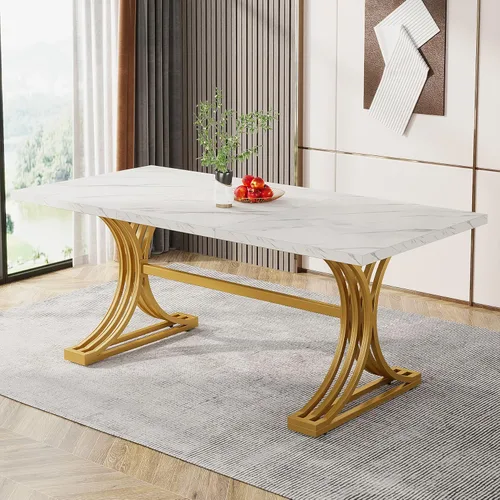 Miniatura 6 de Tribesigns Mesa de comedor rectangular de 63 pulgadas para 4 a 6, mesas de cocina modernas con elegantes patas de caballete de metal, mesas grandes