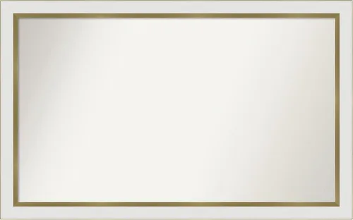 Miniatura 276 de Amanti Art Espejo de baño blanco para sobre el fregadero, 30 x 35 pulgadas, espejo de tocador rectangular estrecho de Eva de oro blanco, marco