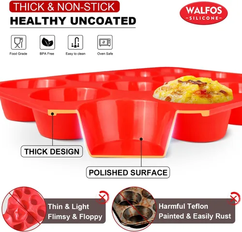 Miniatura 2 de Walfos - Molde de silicona para magdalenas - 12 tazas, molde de silicona regular para cupcakes, antiadherente, ideal para hacer pasteles de muffin
