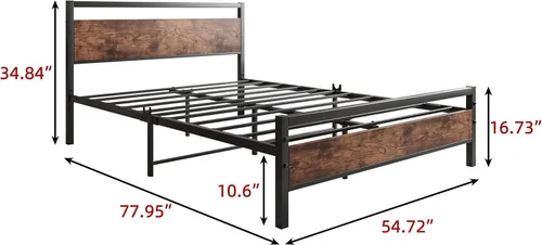 Miniatura 2 de HOJINLINERO Base de cama de tamaño matrimonial con cabecero, plataforma resistente, marco de cama de acero reforzado con plataforma de tubo Marrón