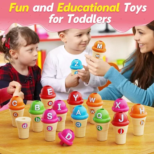Miniatura 7 de Kasfalci Juguetes de aprendizaje del alfabeto, juego de juguetes de helado, aprendizaje ABC para niños pequeños, juego de cartas a juego