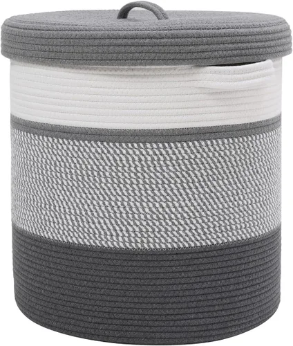 Miniatura 34 de Cesta de almacenamiento extra grande de 16" x 16" x 18" con tapa, cestas de almacenamiento de cuerda de algodón, canasta de lavandería, contenedor