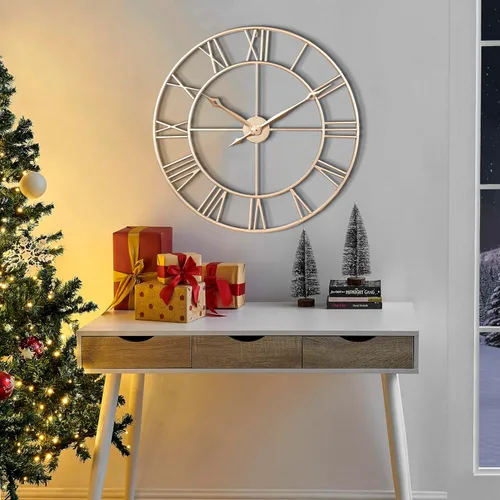 Miniatura 7 de CLXEAST Reloj de Pared de 30 Pulgadas, Gran Reloj de Pared Dorado Champán con Números Romanos de Metal, Relojes de Pared Modernos para Decoración