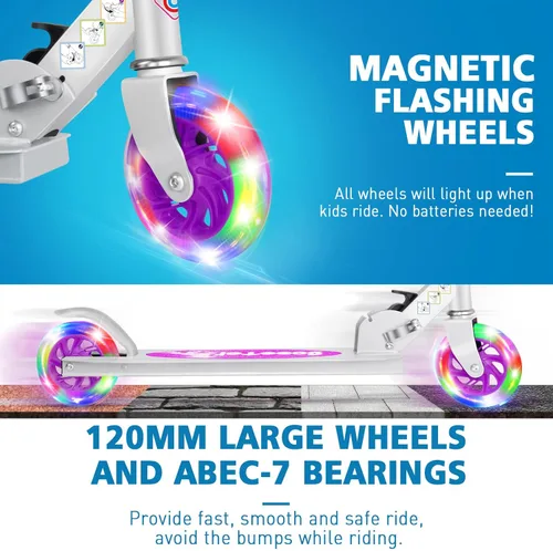 Miniatura 2 de BELEEV V1 Patinetas para niños, patineta plegable de 2 ruedas para niños y niñas, 3 alturas ajustables, ruedas iluminadas, patineta ligera