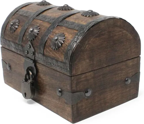 Miniatura 5 de Nautical Cove - Cofre del tesoro pirata hecho a mano para niños, premios y aula con cerradura y llaves de esqueleto – Caja de almacenamiento
