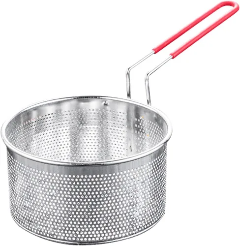 Cesta de acero inoxidable para freír profunda con mango largo, cesta de filtro de alimentos fritos, colador de pasta para restaurante casero