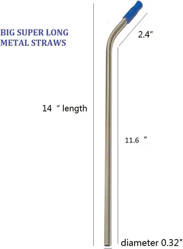 Miniatura 2 de Pajitas de acero inoxidable de 14 pulgadas, 4 pajitas de metal grandes y anchas ultra largas y reutilizables de 0.32 pulgadas (0.315 in) para vasos