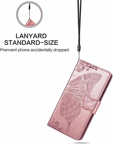 Miniatura 6 de Funda para Samsung Galaxy A23, Samsung A23 4G/5G, piel sintética de alta calidad con diseño de flor de mariposa en relieve, función atril, ranuras