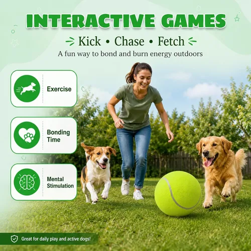 Miniatura 9 de INSUM Pelota de tenis gigante de 9.5 pulgadas, pelota de juguete grande para perros para jugar al aire libre, cumpleaños para perros grandes, ideal