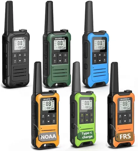 Walkie Talkies de largo alcance para adultos, radio FRS recargable Walkie Talkie 6 unidades Baofeng F22 Waki Taki, NOAA, linterna, cargador tipo C