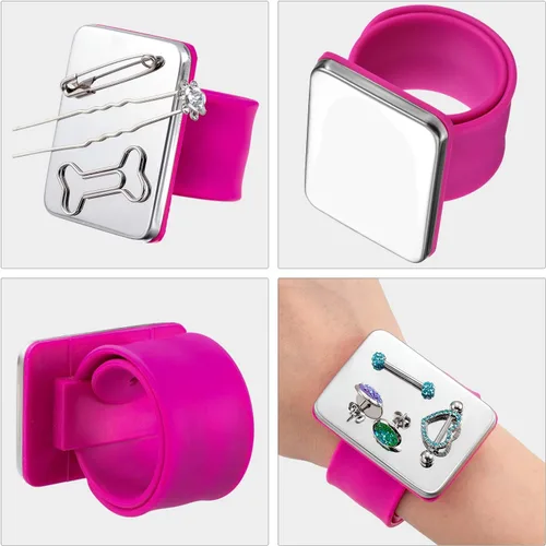 Miniatura 2 de 2 piezas de alfiler magnético para costura, soporte magnético para acolchar, pasadores de costura, pinzas para el cabello con bolsa de franela, Rosa