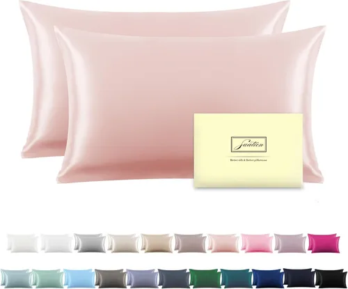 Miniatura 16 de Funda de almohada de seda para cabello y piel, suave, transpirable y sedosa 100% seda Queen, juego de 2, fundas de almohada de seda de morera