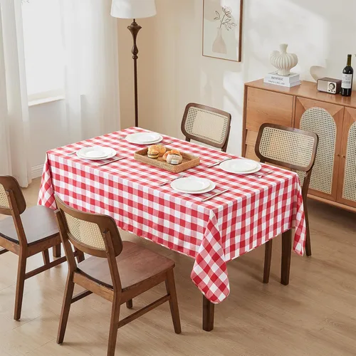 Miniatura 90 de Mantel para mesa rectangular de 55x71 pulgadas, de lino sintético, resistente a las arrugas e impermeable, color beige, para cocina, comedor