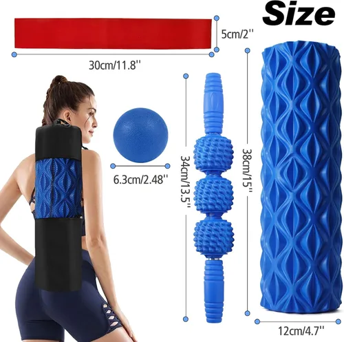 Miniatura 6 de JOYENERGY Juego de rodillo de espuma 5 en 1, rodillo de espuma de punto de activación, palo de masaje, bola de masaje, correa de estiramiento