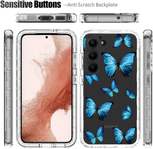 Miniatura 5 de Funda para Galaxy S23, Samsung S23 con protector de pantalla de vidrio templado, patrón de mariposa transparente de cuerpo completo, funda