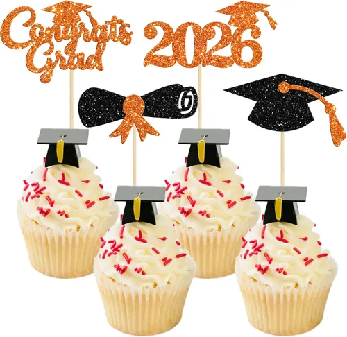 Miniatura 45 de Gyufise 1 paquete de decoración de pastel de graduación 2025 con purpurina de felicitaciones clase de 2025, decoración de pastel de diploma 2025
