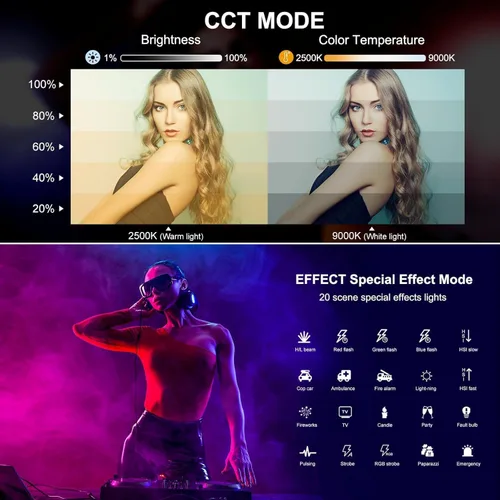 Miniatura 3 de OBEST Luz de video RGB portátil con batería de 3000 mAh, 2500-9000 K, regulable, para estudios fotográficos, TikTok, YouTube Vlogs, 11.8 in