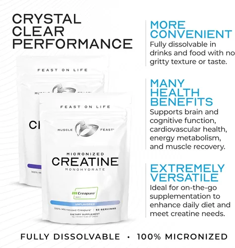 Miniatura 3 de Muscle Feast Creapure - Polvo de monohidrato de creatina micronizado Pre-entrenamiento o post-entrenamiento, premium Creatina para mujeres