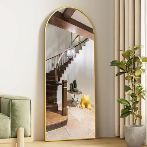 Miniatura 17 de Espejo de Cuerpo Completo, 71"x26" Espejo Arqueado de Cuerpo Completo, Espejo de Arco con Soporte, Espejos de Pie Grandes, Espejos de Cuerpo Dorado
