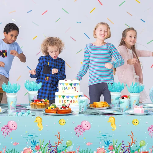 Miniatura 6 de Capoda 172 piezas temáticas oceánicas decoraciones de fiesta de cumpleaños subacuáticas suministros de fiesta para 24 incluye platos, servilletas