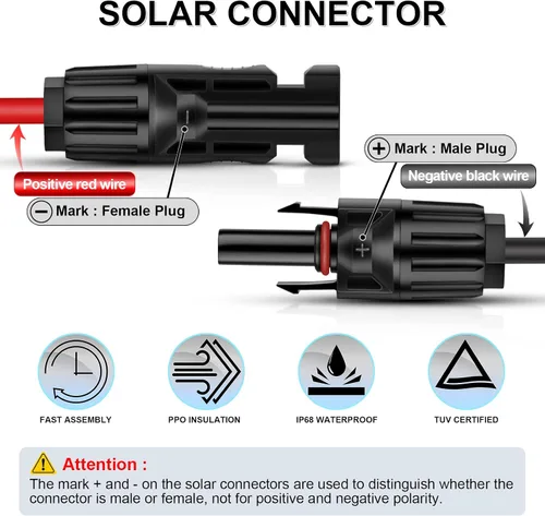 Miniatura 2 de iGreely - Cable de extensión de panel solar - Cable de extensión solar de 10 pies (6 mm²) con conector hembra y macho, adaptador de cableado