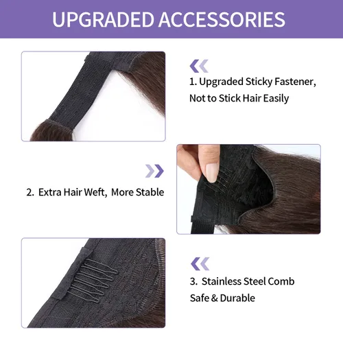 Miniatura 5 de WIGNEE Extensión de cola de caballo larga rizada recta y envolvente, extensión de cola de caballo Yaki negro natural para mujeres negras, Marrón