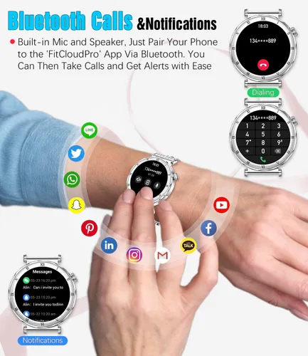 Miniatura 4 de Reloj inteligente para mujer, pantalla AMOLED HD de 1.19 pulgadas, reloj inteligente para mujer, rastreador de actividad física con monitor