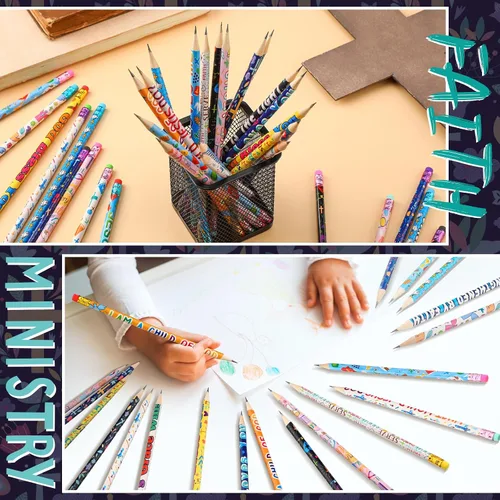 Miniatura 3 de Estune 40 lápices inspiradores a granel con versículos bíblicos cristianos con escrituras inspiradoras # 2, 20 estilos, suministros de regreso a